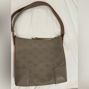 MCM Calfskin Ottomar Monogram medium Klara Hobo taupe